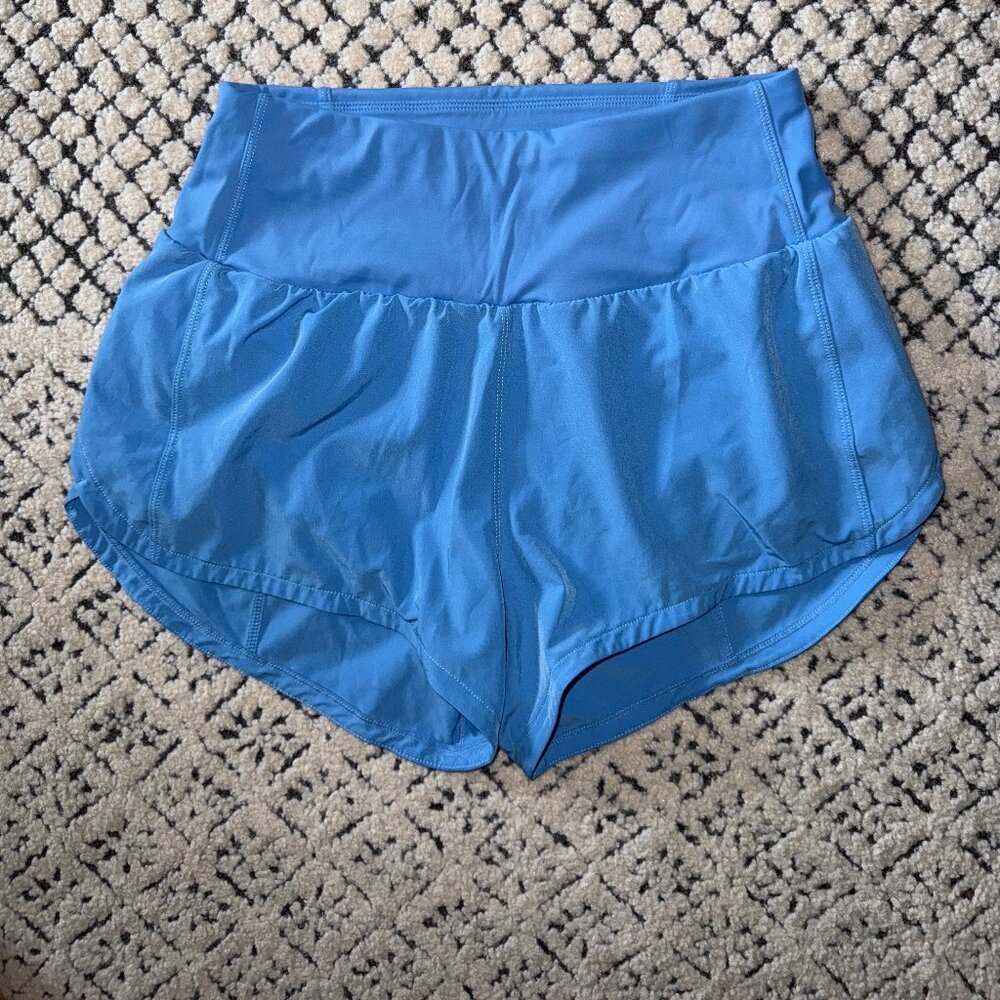 GYM Rainbow Women's High Waisted Running Shorts NWOT Size Small Blue